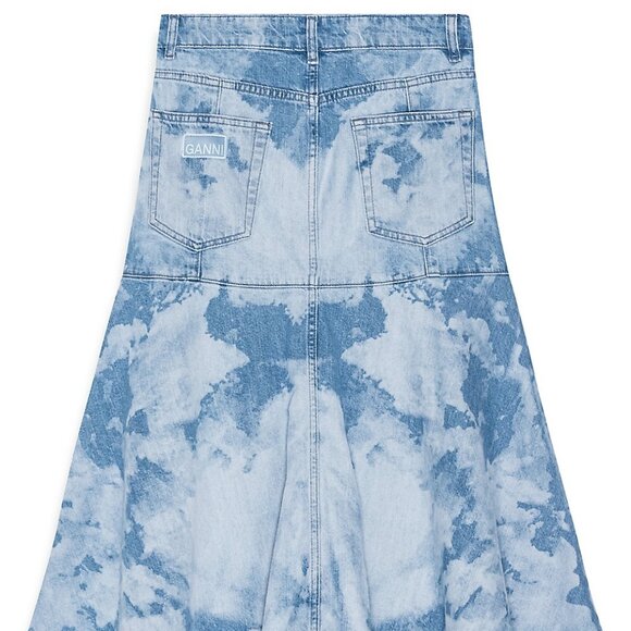 GANNI Organic Cotton Bleach Denim Flounce Midi Skirt - Picture 3 of 8